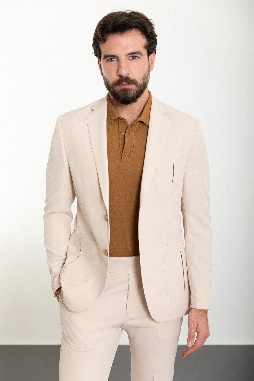 Men's Beige Slim Fit Suit