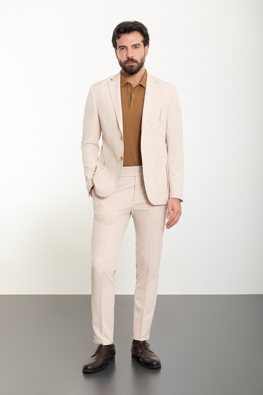 Men's Beige Slim Fit Suit