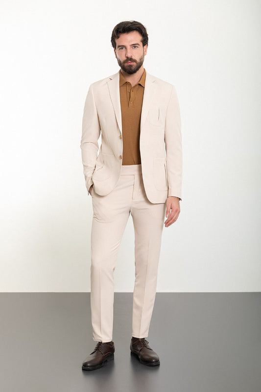 Men's Beige Slim Fit Suit