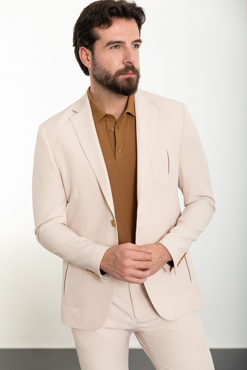 Men's Beige Slim Fit Suit