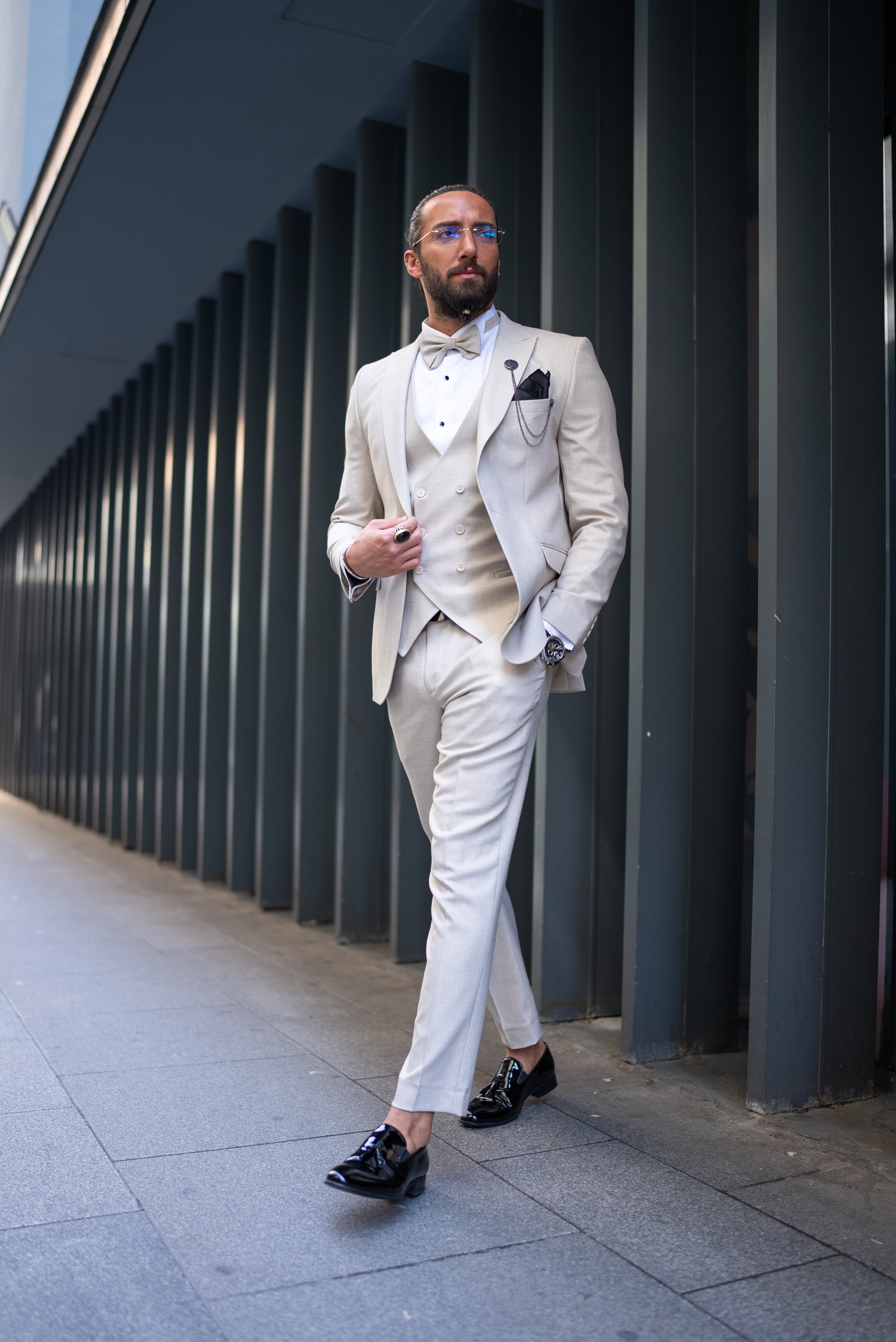 Beige Slim Fit Wedding Tuxedo