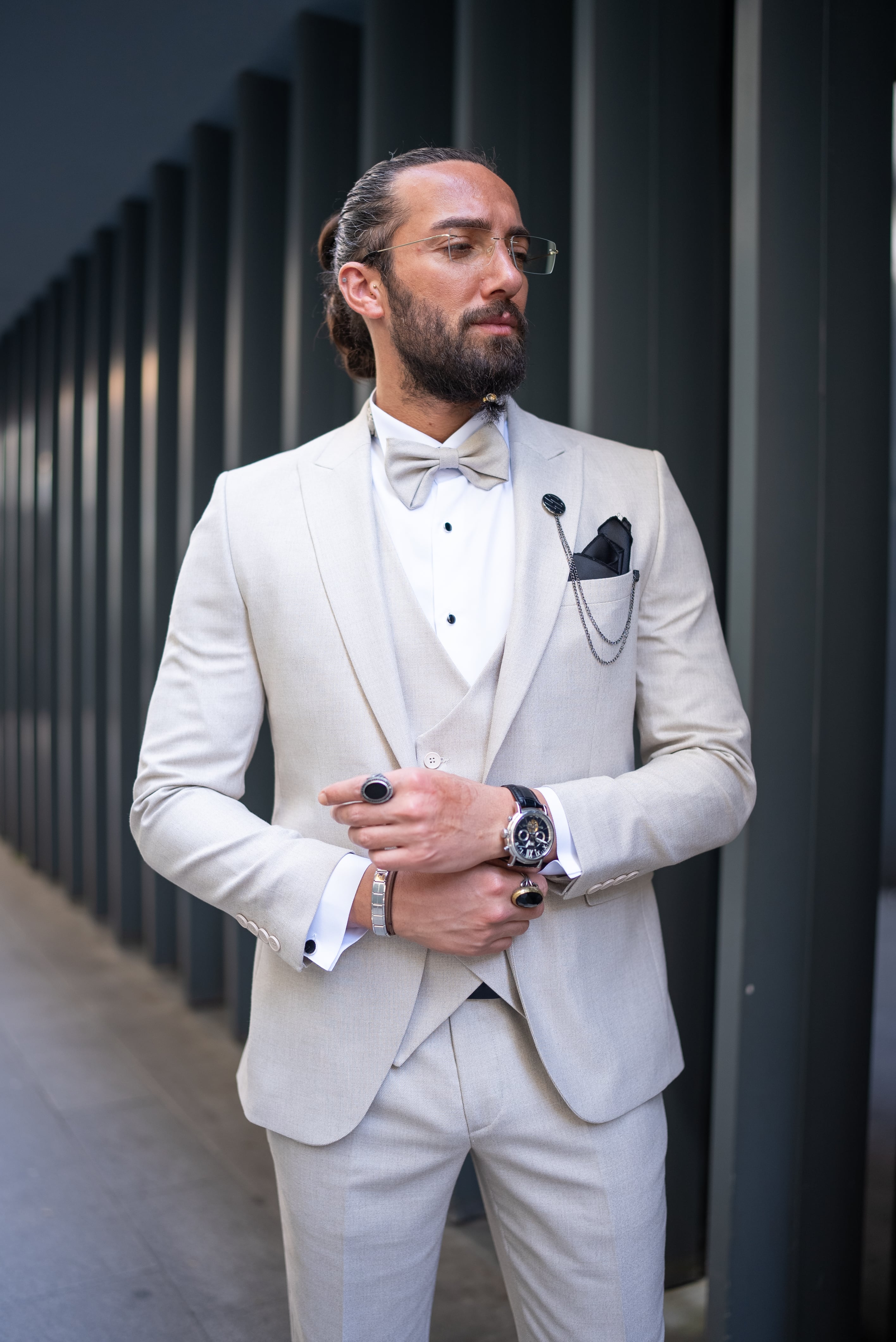 Beige Slim Fit Wedding Tuxedo