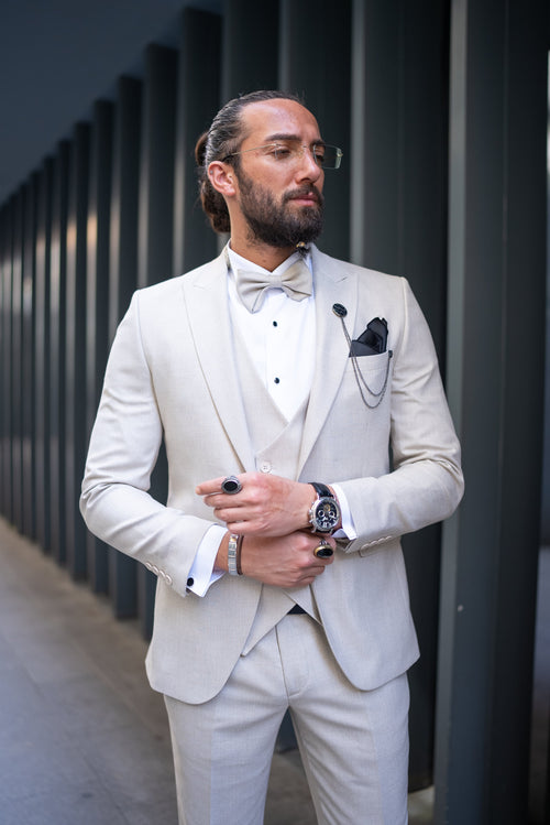 Beige Slim Fit Wedding Tuxedo