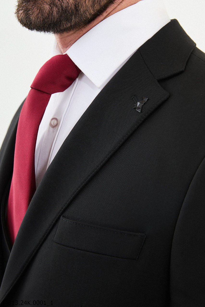 Black Slim Fit Three-Piece Business Suit