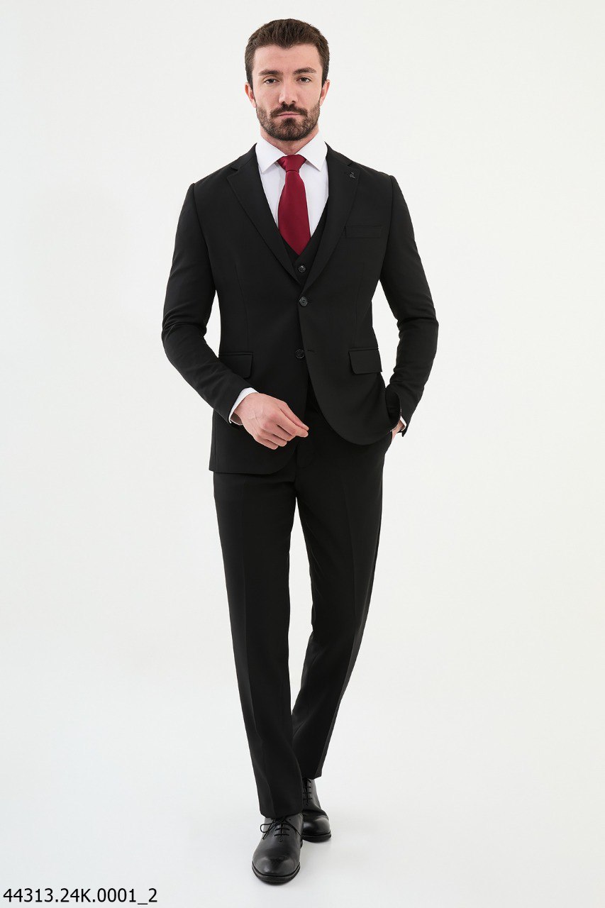 Black Slim Fit Three-Piece Business Suit