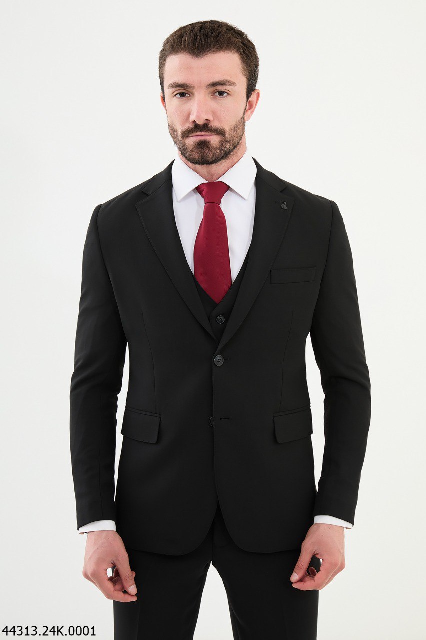 Black Slim Fit Three-Piece Business Suit