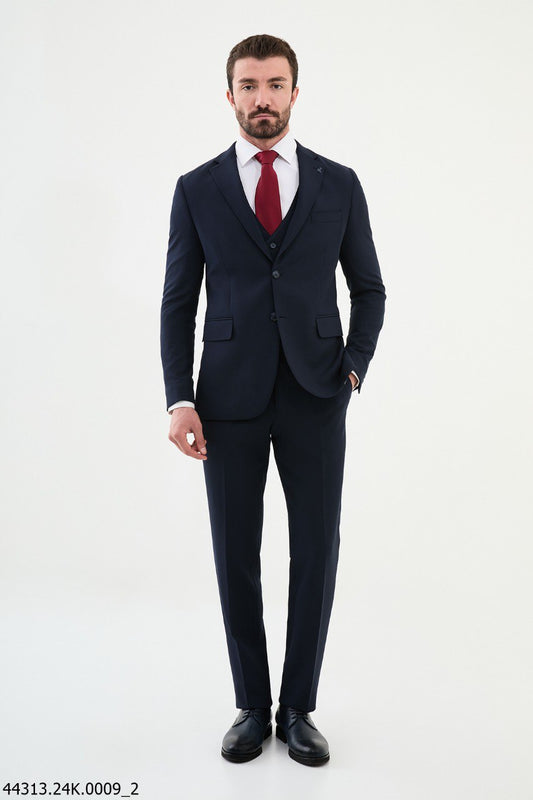 Elegant Navy Blue Slim Fit 3-Piece Suit