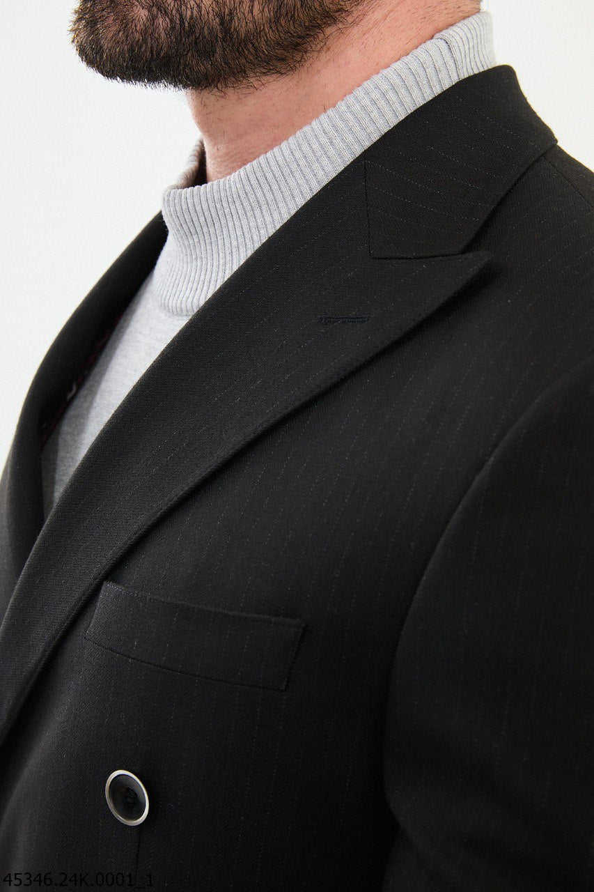 Black Double-Breasted Slim Fit Suit