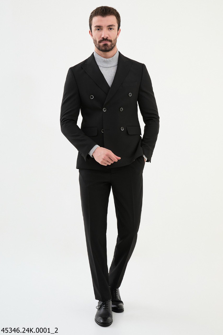 Black Double-Breasted Slim Fit Suit