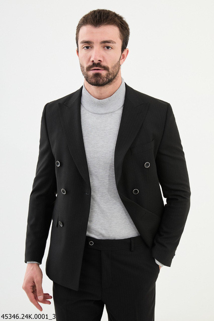 Black Double-Breasted Slim Fit Suit