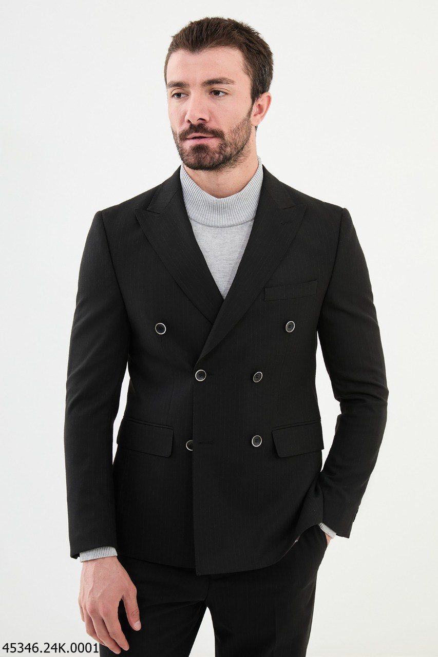 Black Double-Breasted Slim Fit Suit