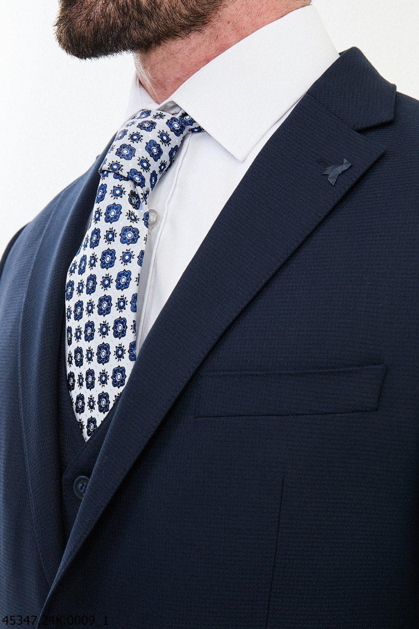 Navy Blue Three-Piece Slim Fit Suit