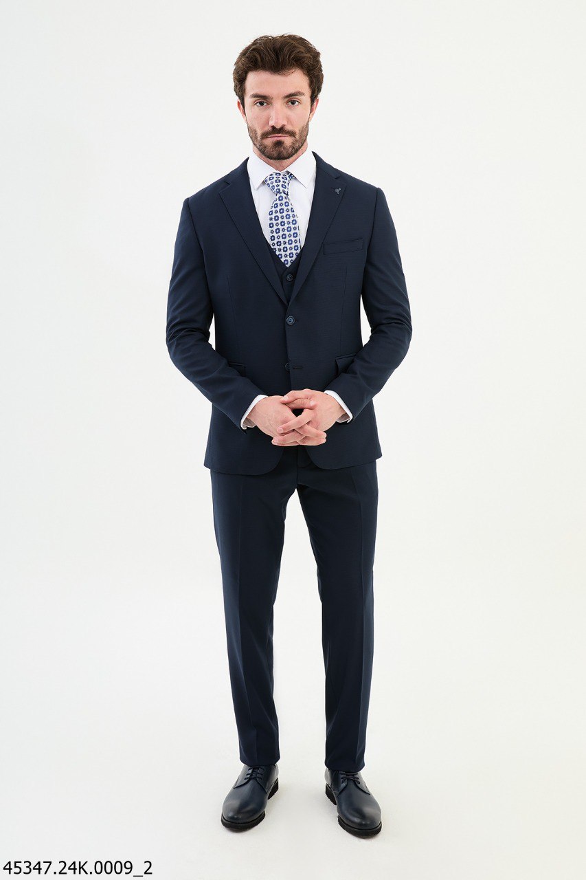 Navy Blue Three-Piece Slim Fit Suit