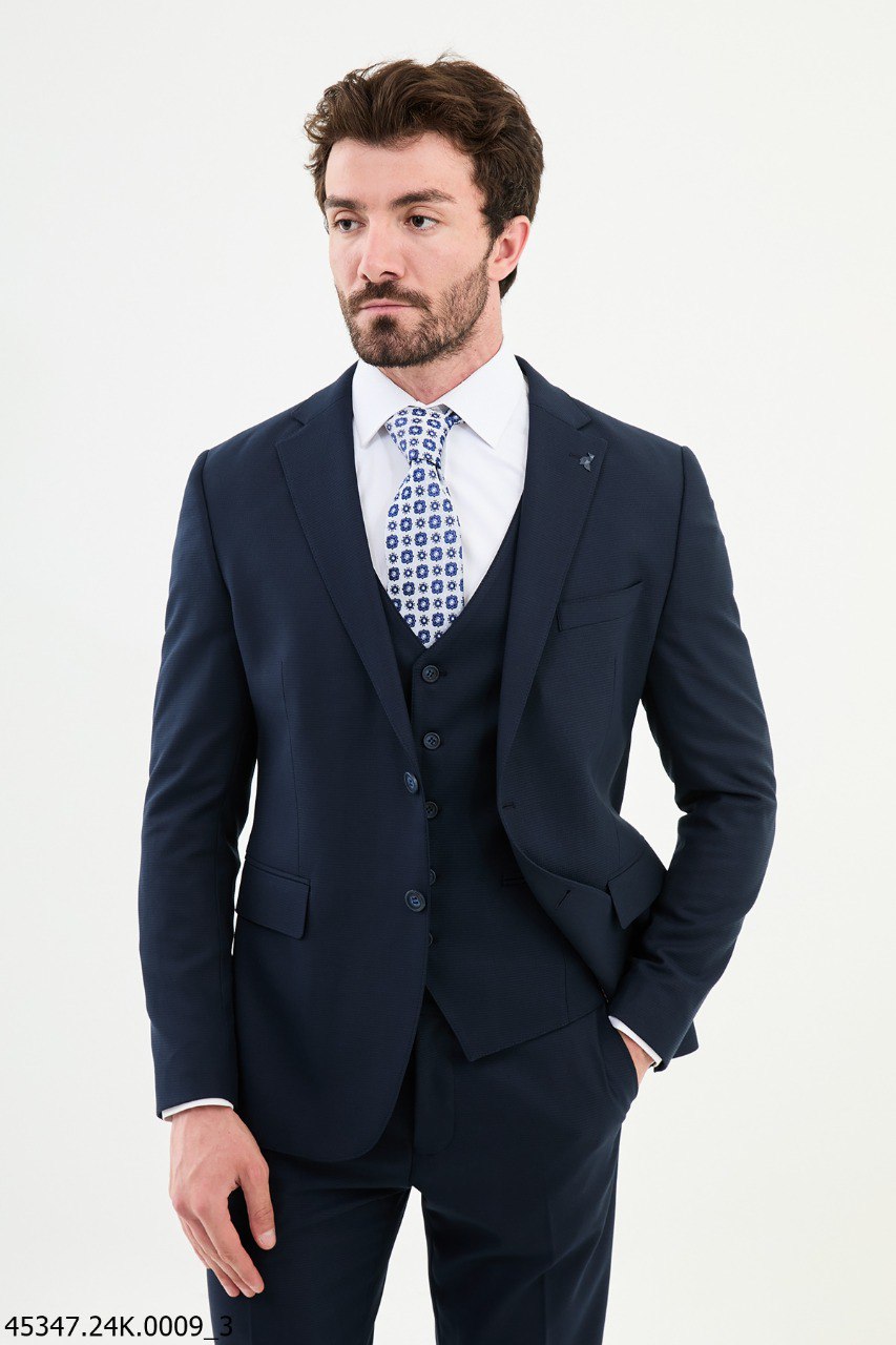Navy Blue Three-Piece Slim Fit Suit
