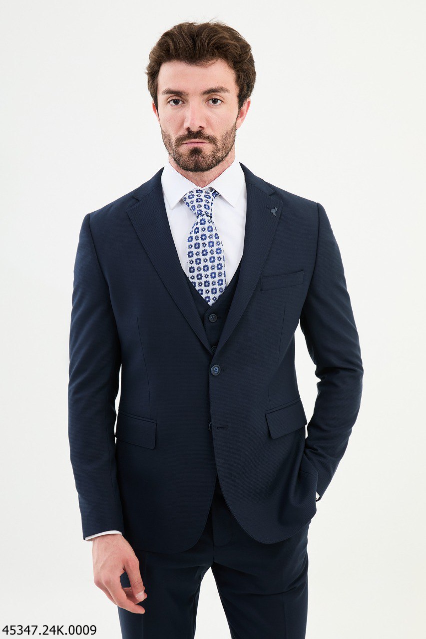 Navy Blue Three-Piece Slim Fit Suit