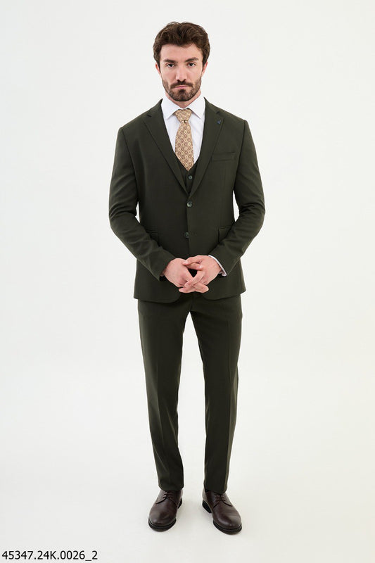Olive Green Slim Fit Three-Piece Suit