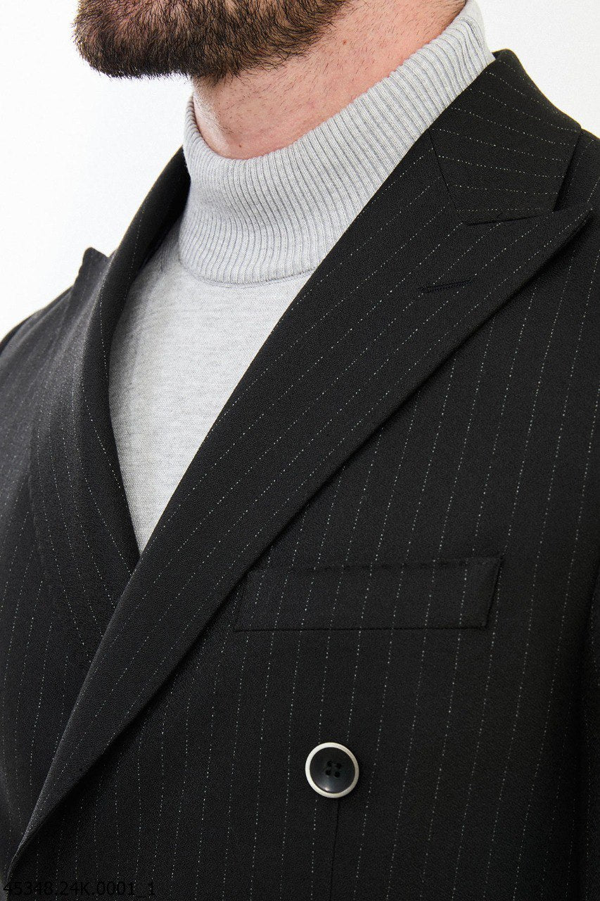Black Pinstripe Double-Breasted Suit for Men