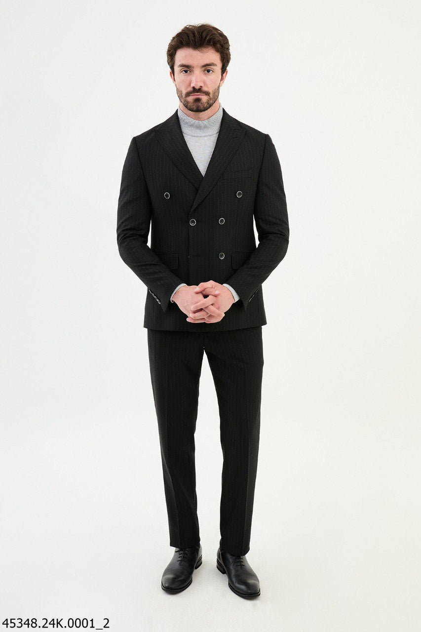 Black Pinstripe Double-Breasted Suit for Men