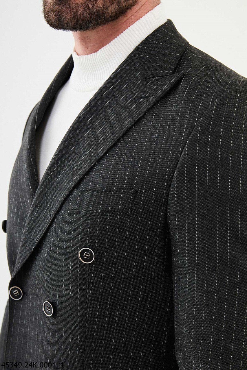 Charcoal Pinstripe Double-Breasted Executive Suit
