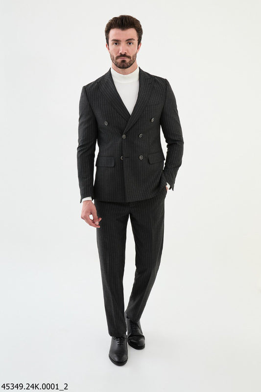 Charcoal Pinstripe Double-Breasted Executive Suit