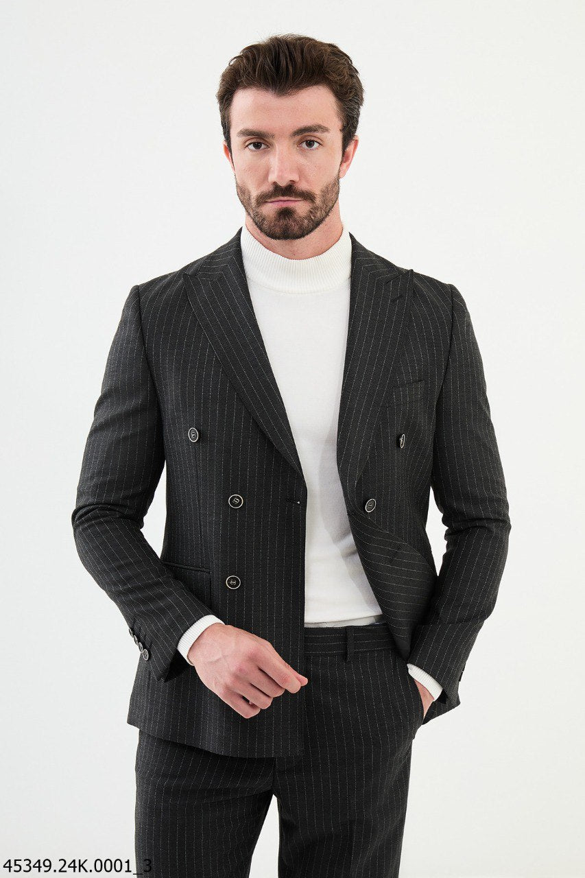 Charcoal Pinstripe Double-Breasted Executive Suit