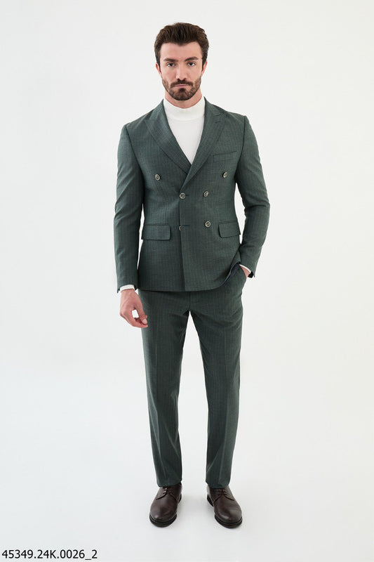 Emerald Pinstripe Double-Breasted Men's Suit