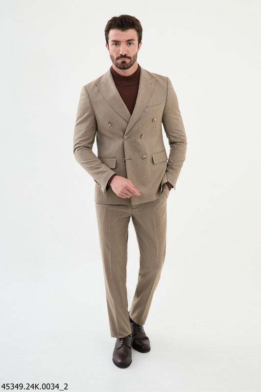 Desert Sand Pinstripe Double-Breasted Suit