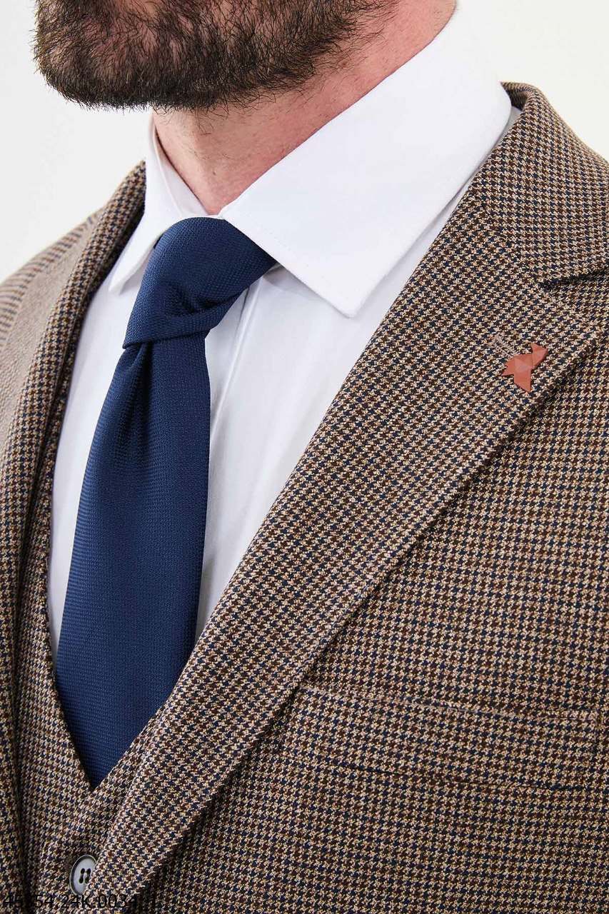 Men's Brown Textured 3-Piece Suit