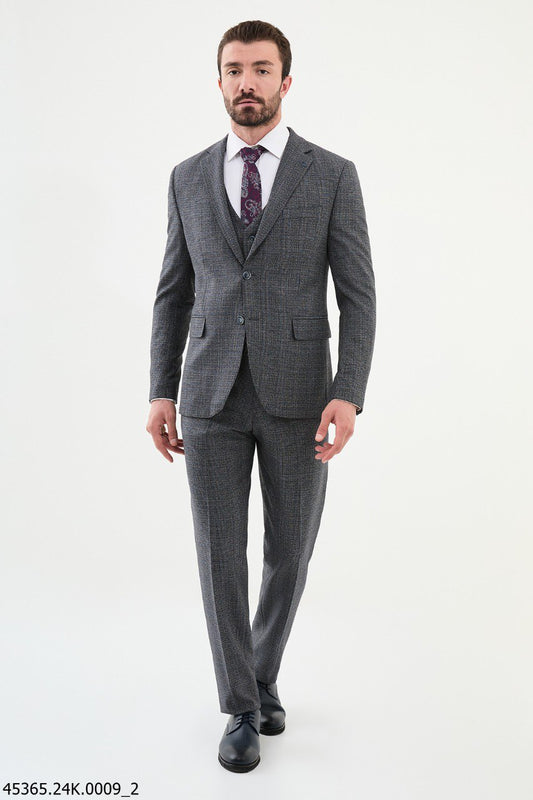 Men's Gray Textured 3-Piece Suit