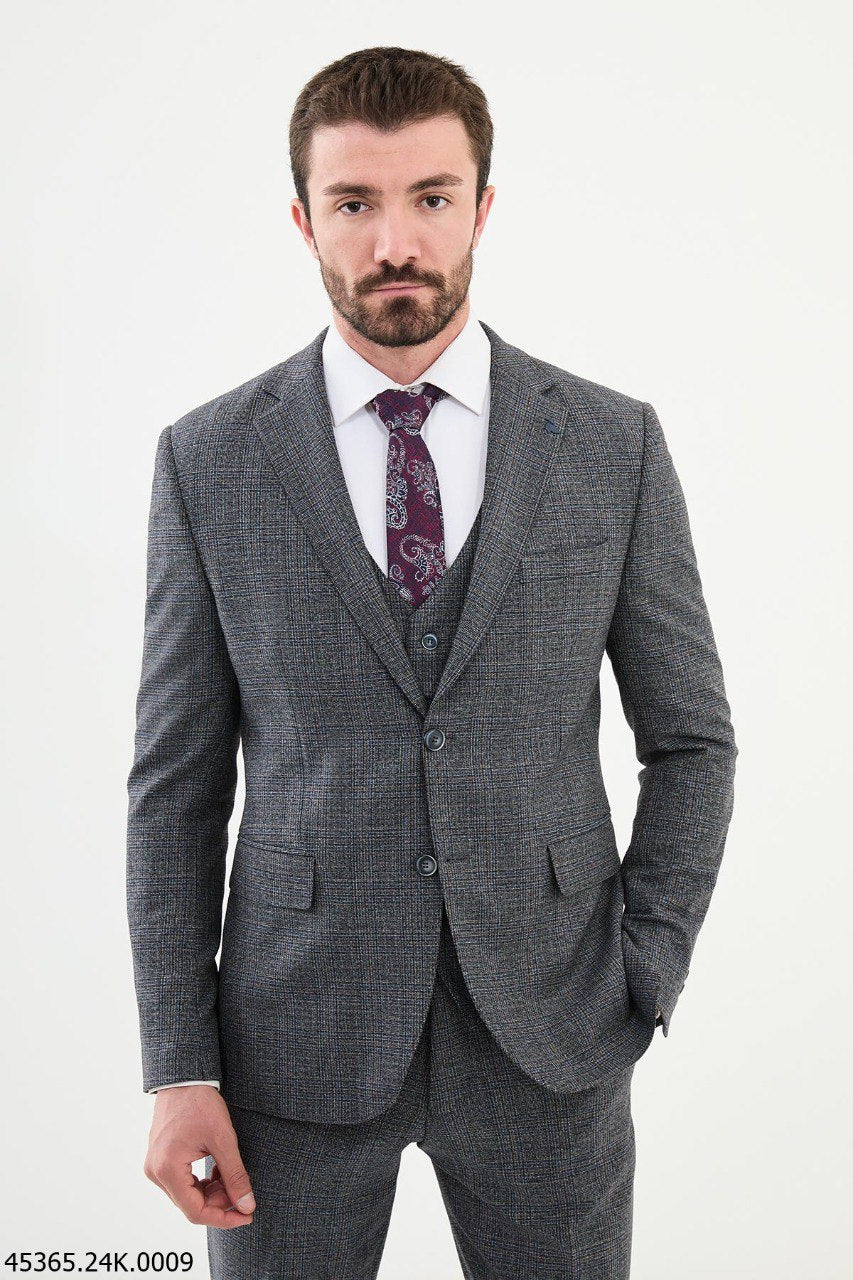 Men's Gray Textured 3-Piece Suit