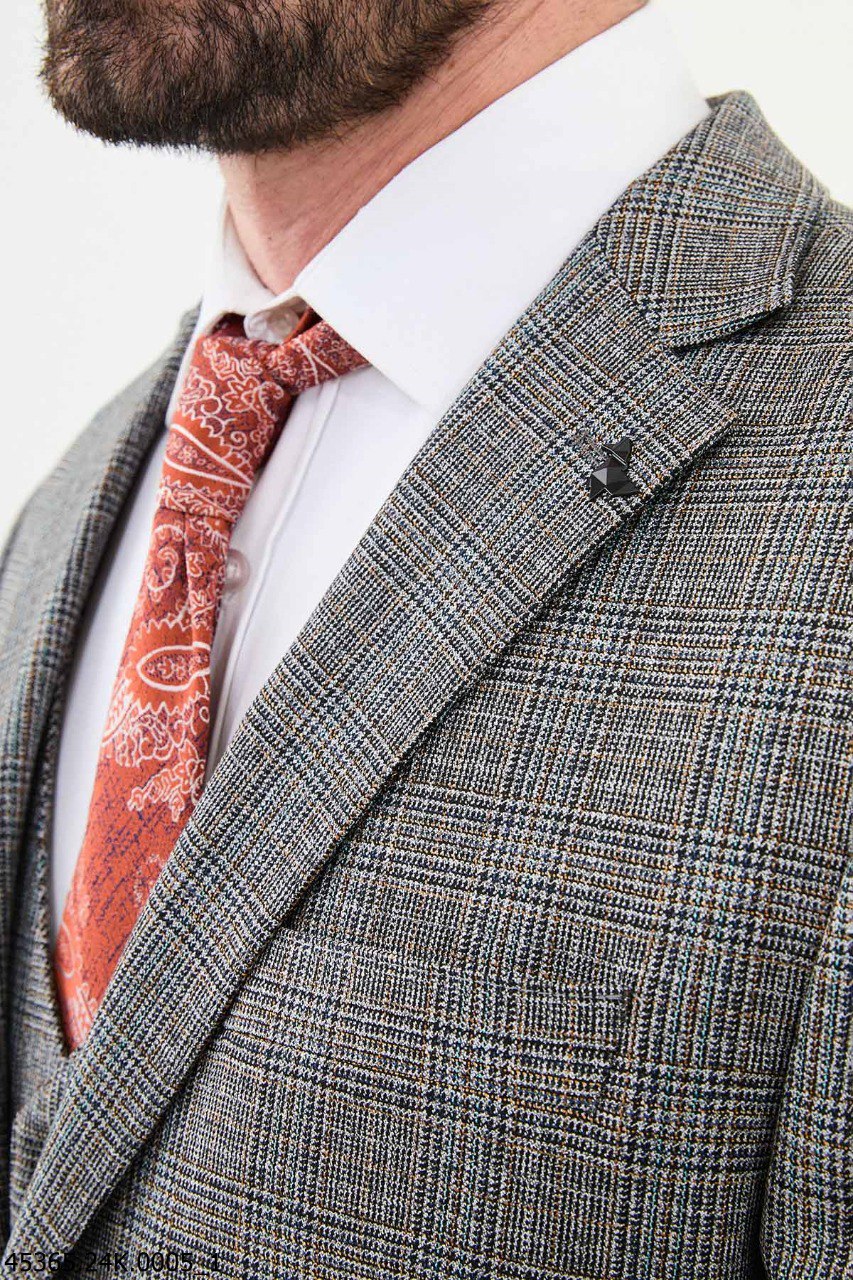 Men's Gray Textured 3-Piece Suit