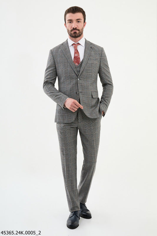 Men's Gray Textured 3-Piece Suit