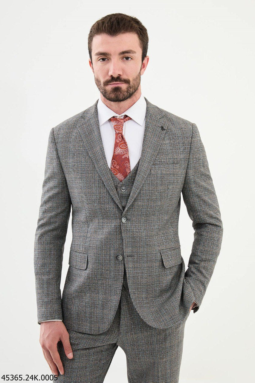 Men's Gray Textured 3-Piece Suit