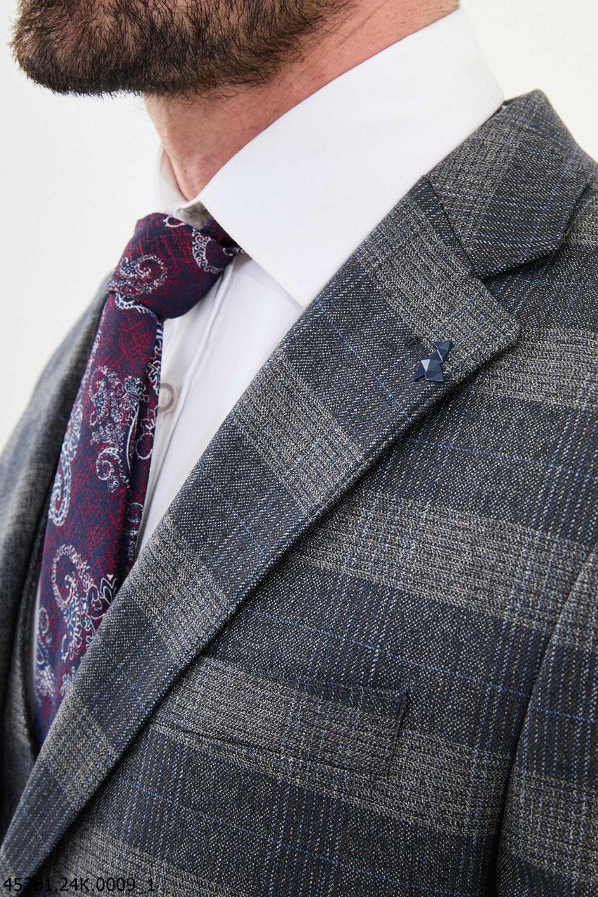 Men's Gray Plaid 3-Piece Suit