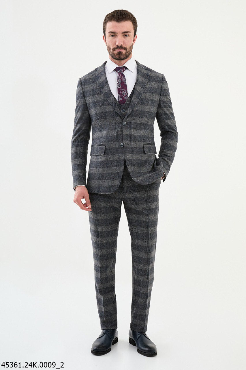 Men's Gray Plaid 3-Piece Suit