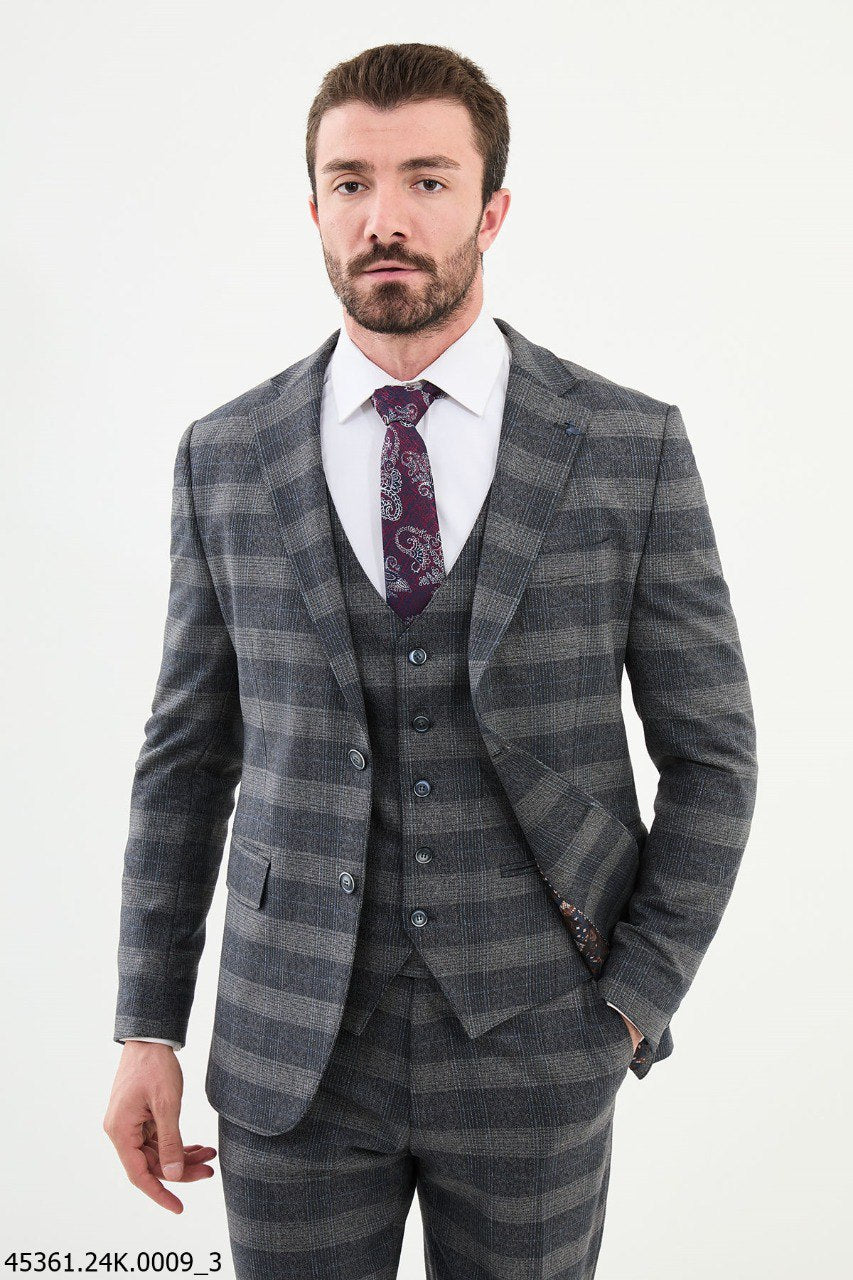 Men's Gray Plaid 3-Piece Suit