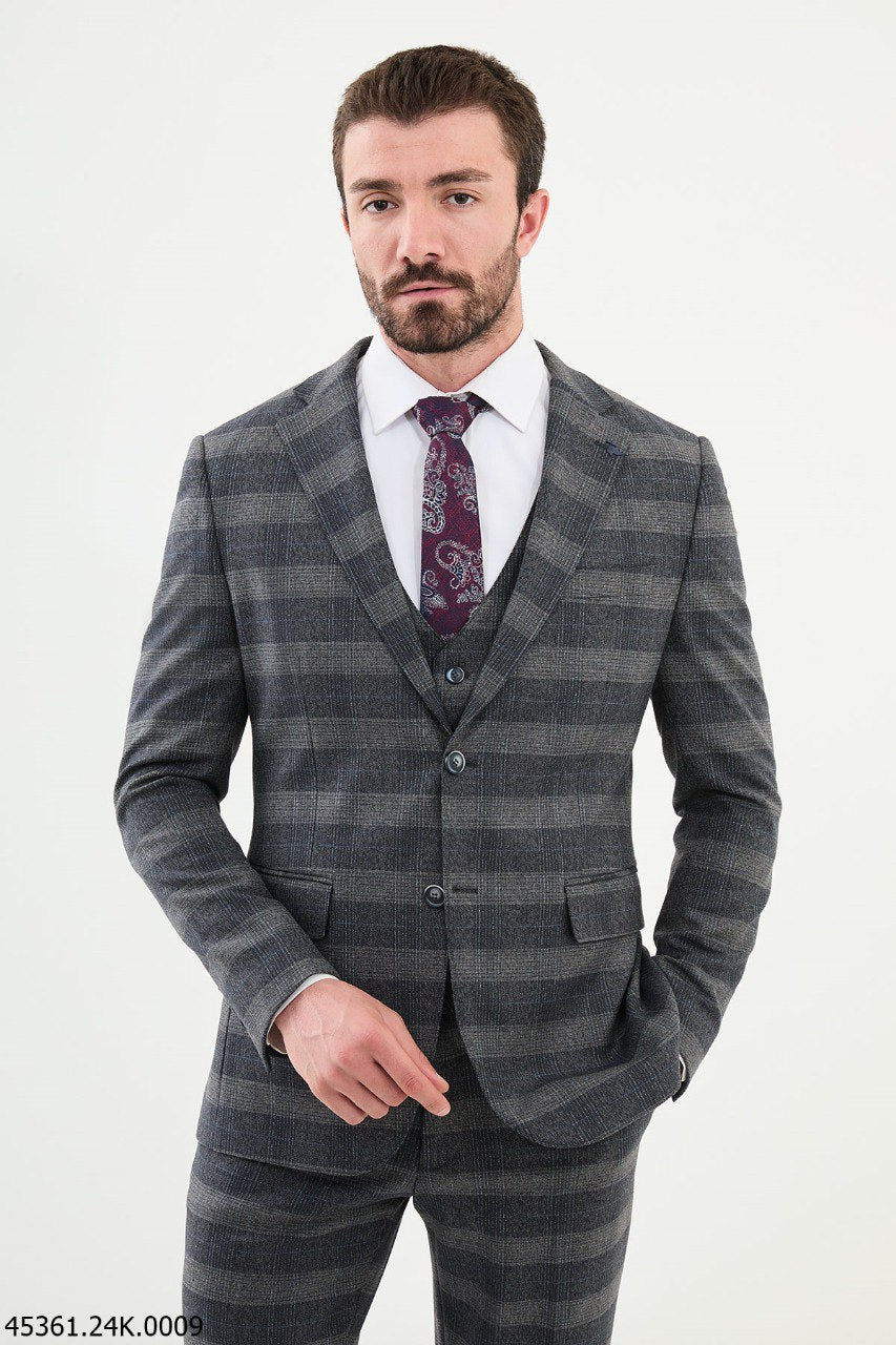 Men's Gray Plaid 3-Piece Suit