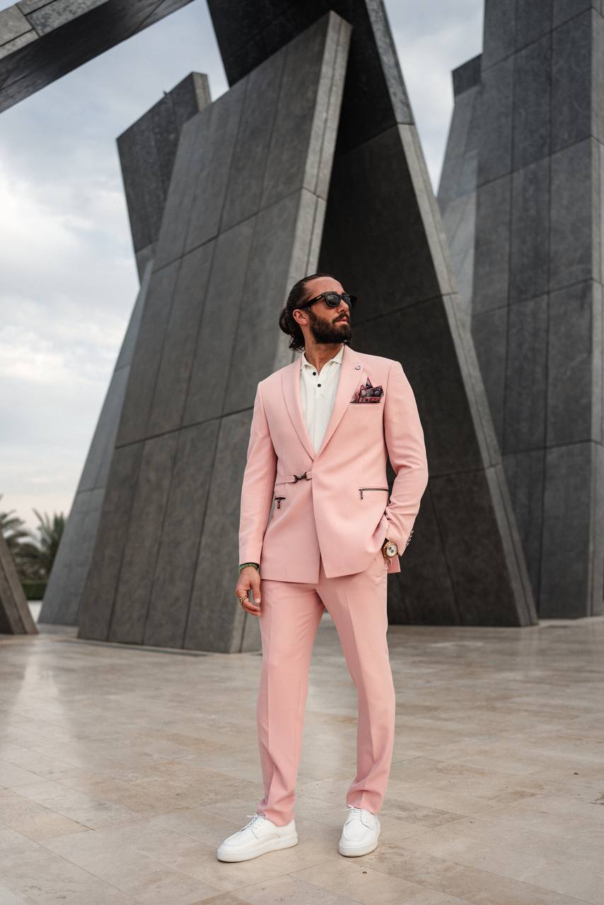 Men's Pink Slim-Fit Groom Suit