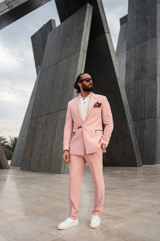 Men's Pink Slim-Fit Groom Suit