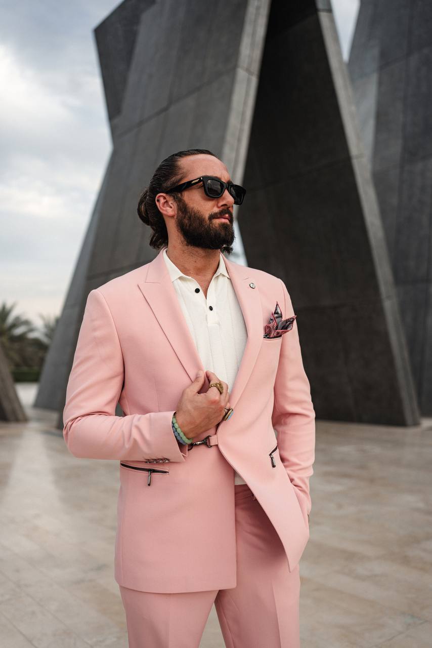 Men's Pink Slim-Fit Groom Suit