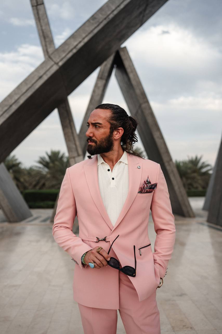 Men's Pink Slim-Fit Groom Suit