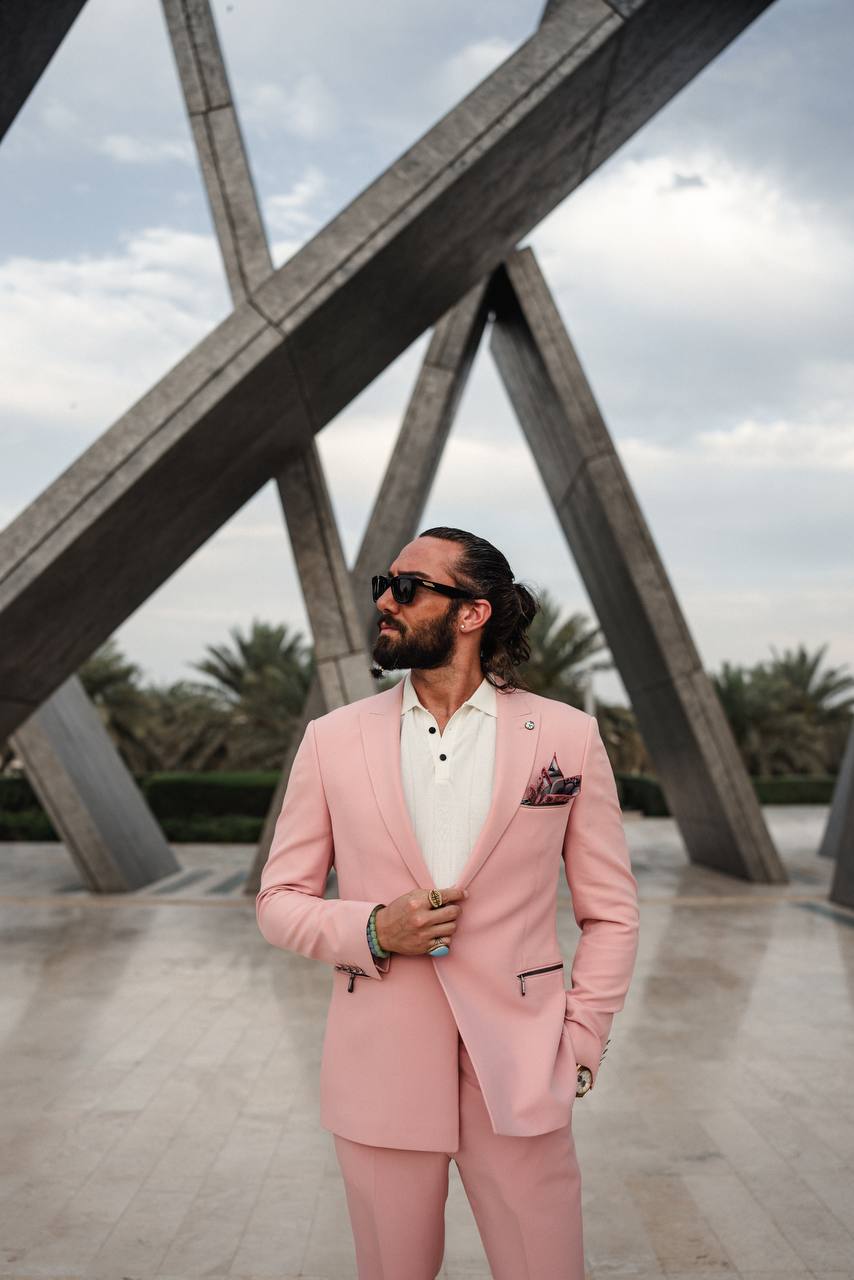Men's Pink Slim-Fit Groom Suit