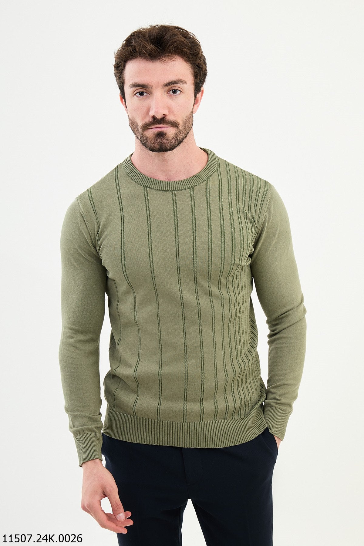 Bojoni Chicago Slim Fit Green Knitted Sweater