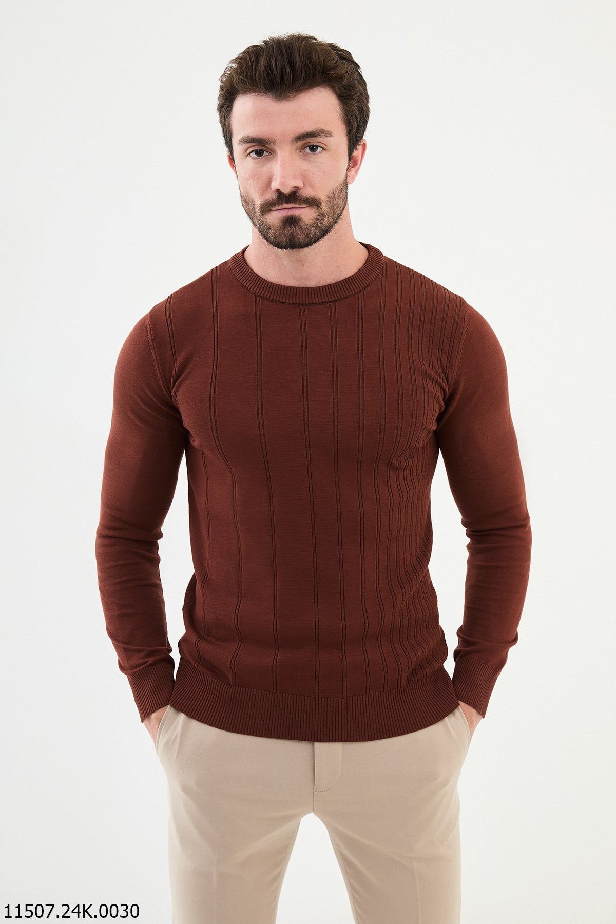 Bojoni Chicago Slim Fit Brown Knitted Sweater