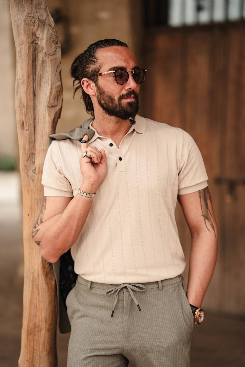 Men's Beige Crew Neck Knitwear