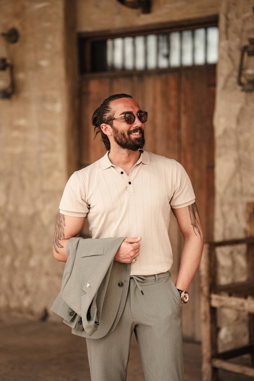 Men's Beige Crew Neck Knitwear