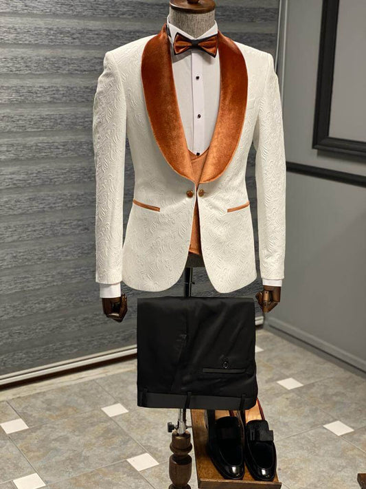 Men's Velvet Collar and Double Button Detailed Special Design Wedding Suit